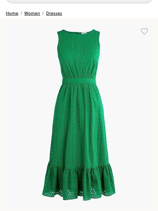 J. Crew Green Eyelet Sleeveless Midi Dress with Ruffle Hem - Picture 1 of 4